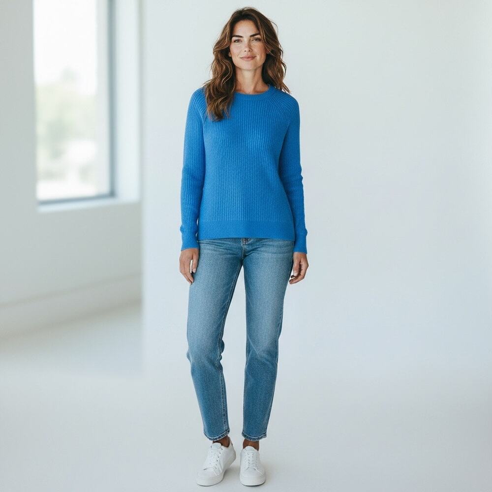 NAP Blue Ribbed Cashmere Sweater Women’s Size Large PTP 20”